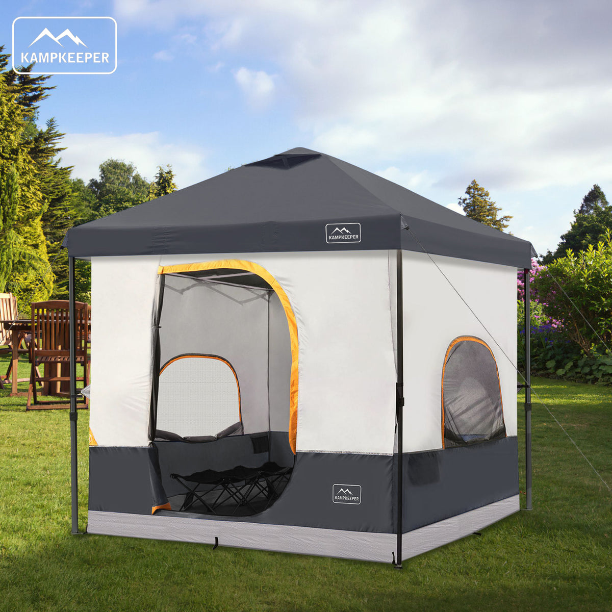 KAMPKEEPER 10x10 Pop Up Canopy w/Camping Inner Tent, 6 Person, Black (Open Box) - VMInnovations