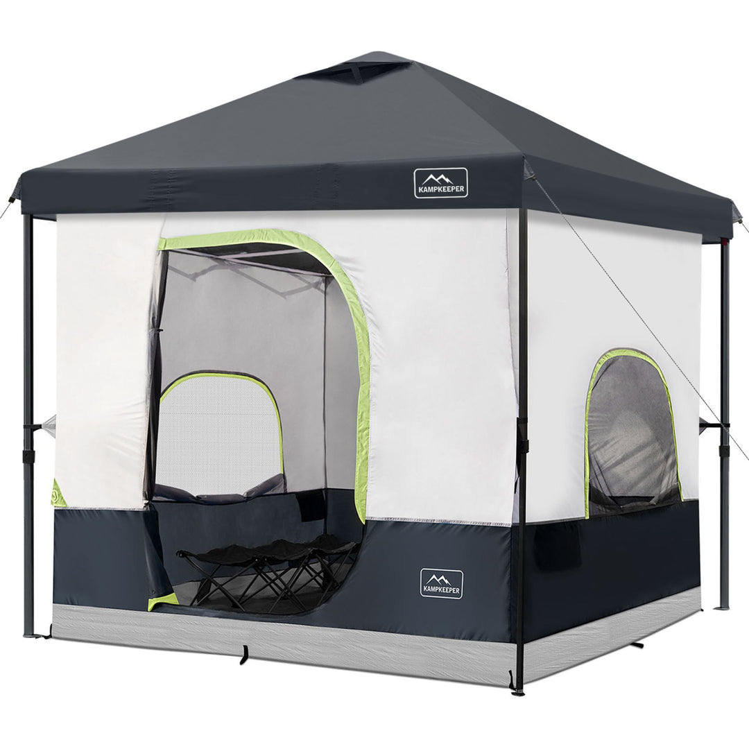 KAMPKEEPER 10x10 Pop Up Canopy with Camping Inner Tent, Fits 6 Person, Black