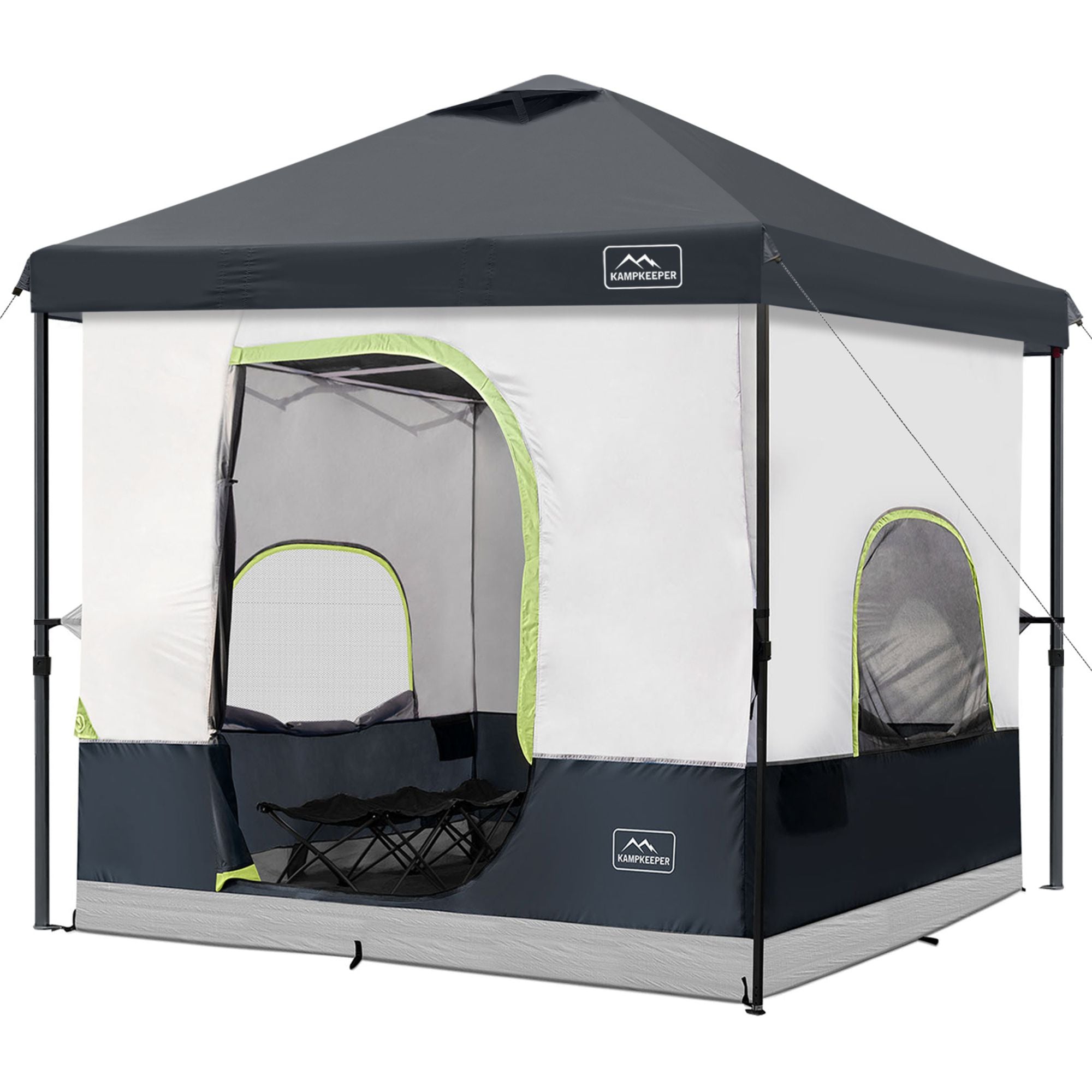 KAMPKEEPER 10x10 Pop Up Canopy w/Camping Inner Tent, 6 Person, Black (Open Box) - VMInnovations