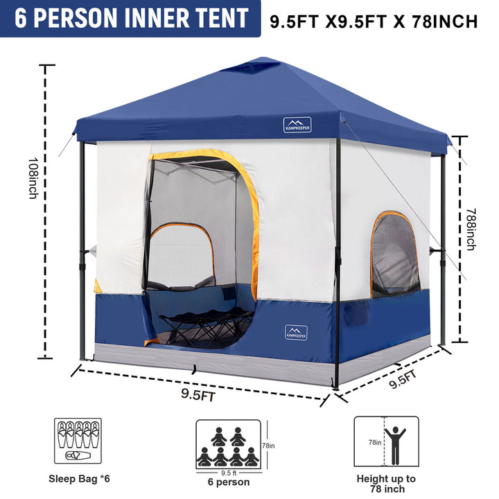 KAMPKEEPER 10x10 Pop Up Canopy with Camping Inner Tent, Fits 6 Person, Navy Blue
