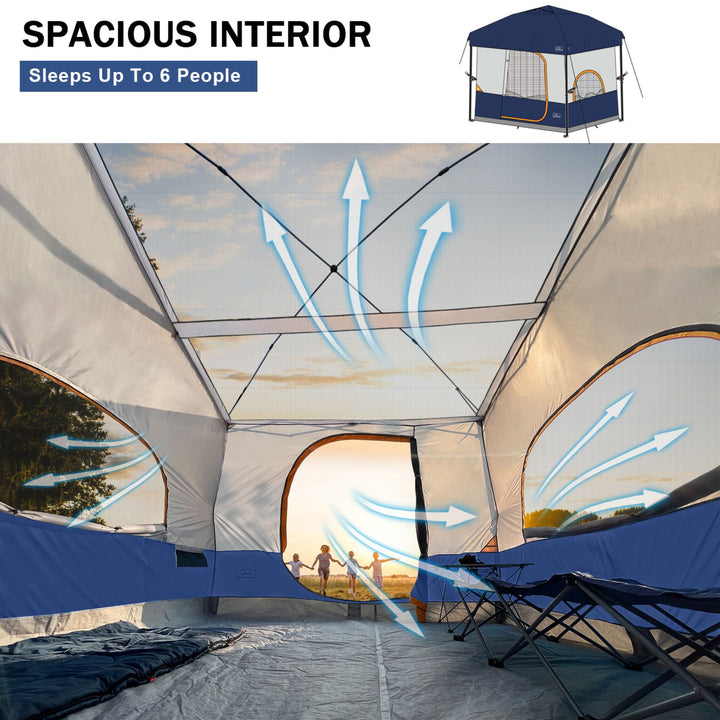 KAMPKEEPER 10x10 Pop Up Canopy with Camping Inner Tent, Fits 6 Person, Navy Blue