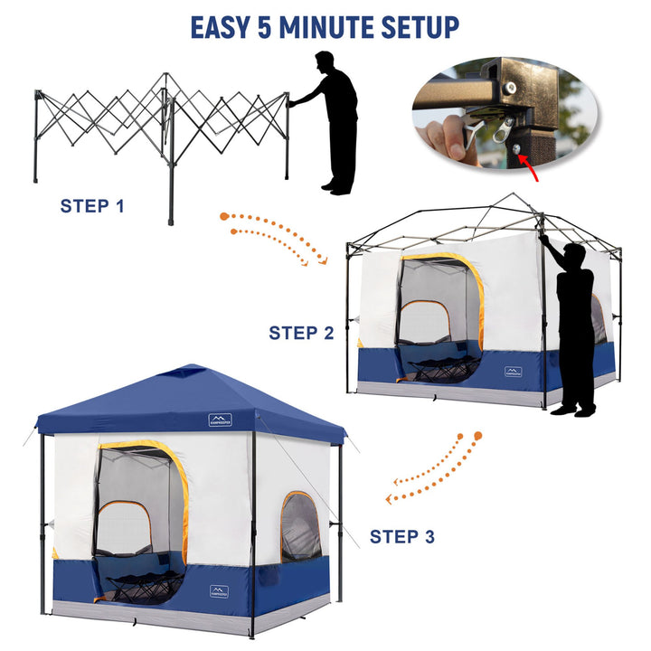 KAMPKEEPER 10x10 Pop Up Canopy with Camping Inner Tent, Fits 6 Person, Navy Blue