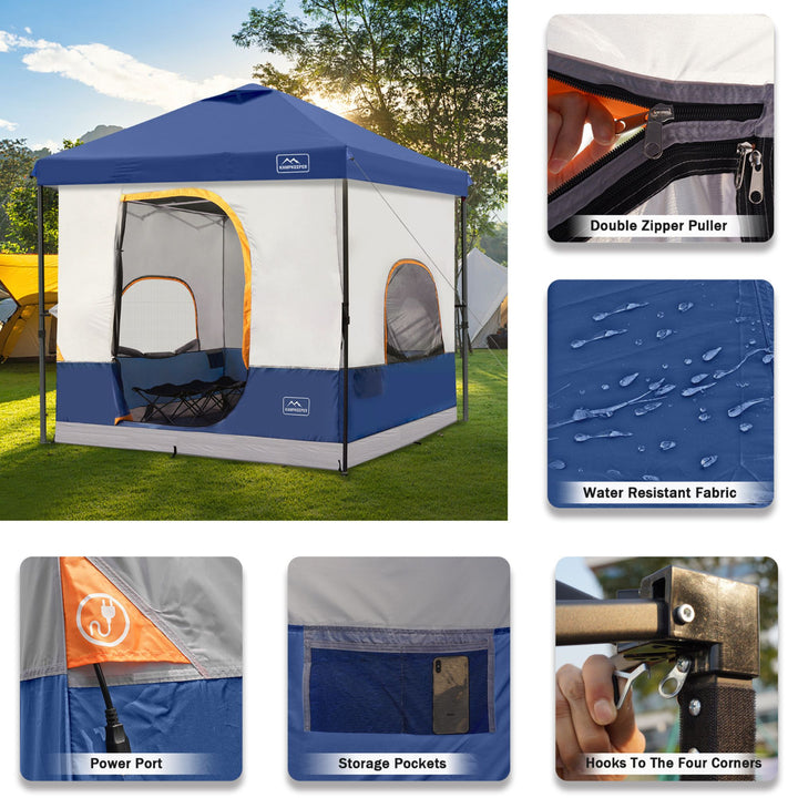 KAMPKEEPER 10x10 Pop Up Canopy with Camping Inner Tent, Fits 6 Person, Navy Blue