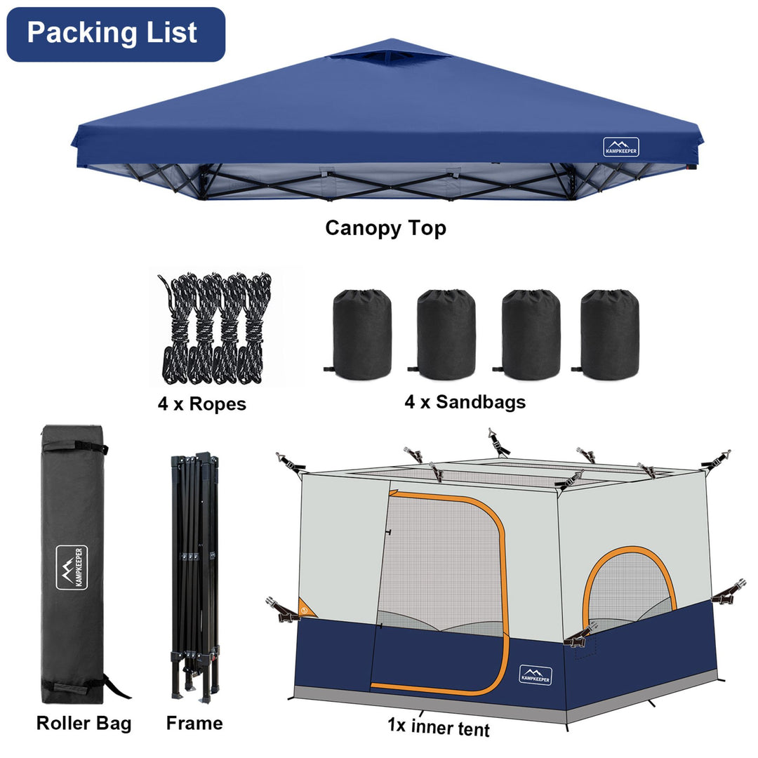 KAMPKEEPER 10x10 Pop Up Canopy with Camping Inner Tent, Fits 6 Person, Navy Blue