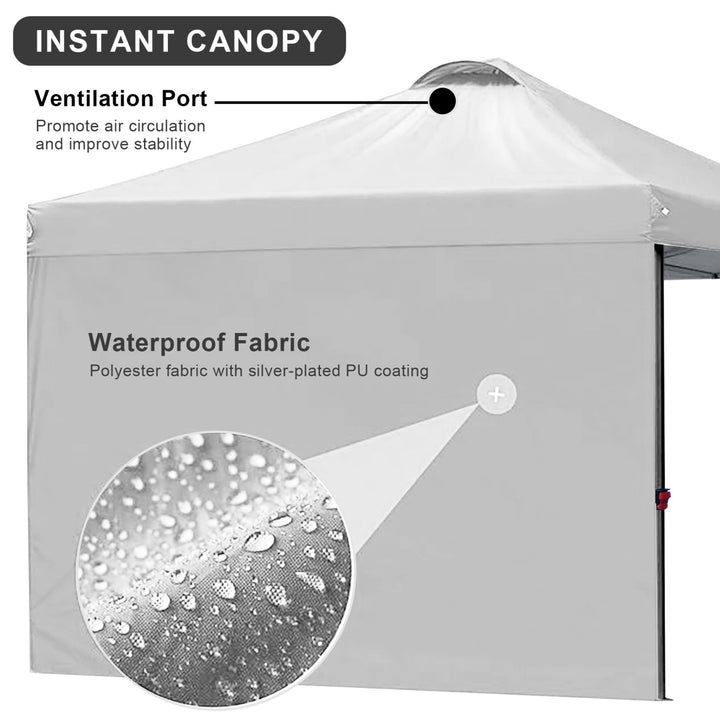 KAMPKEEPER 10x10 Pop Up Canopy Tent with 2 Sidewalls for Outdoor Use, White