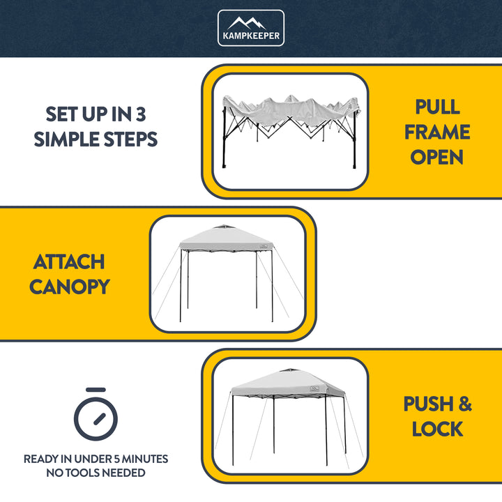KAMPKEEPER 10x10 Pop Up Canopy Tent w/2 Sidewalls for Outdoor Use (Open Box)