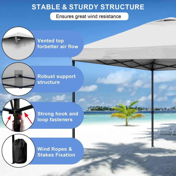 KAMPKEEPER 10x10 Pop Up Canopy Tent with 2 Sidewalls for Outdoor Use, White