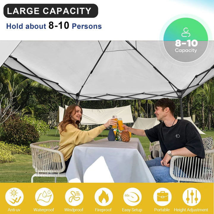 KAMPKEEPER 10x10 Pop Up Canopy Tent with 2 Sidewalls for Outdoor Use, White