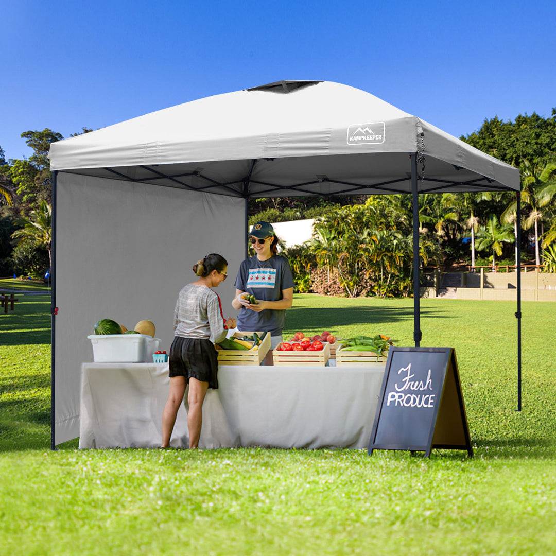 KAMPKEEPER 10x10 Pop Up Canopy Tent with 2 Sidewalls for Outdoor Use, White