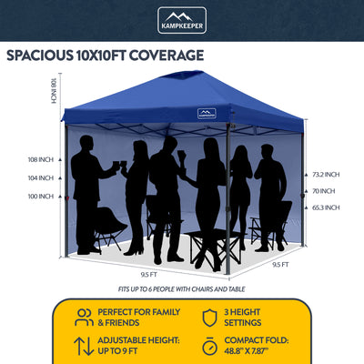 KAMPKEEPER 10x10 Pop Up Canopy Tent with 2 Sidewalls, Navy Blue (Open Box)