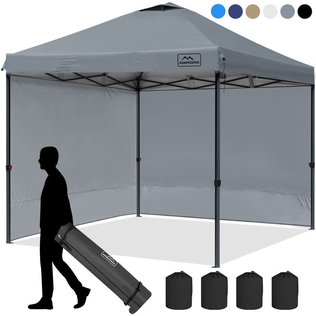 KAMPKEEPER 10x10 Pop Up Canopy Tent with 2 Sidewalls for Outdoor Use, Navy Blue