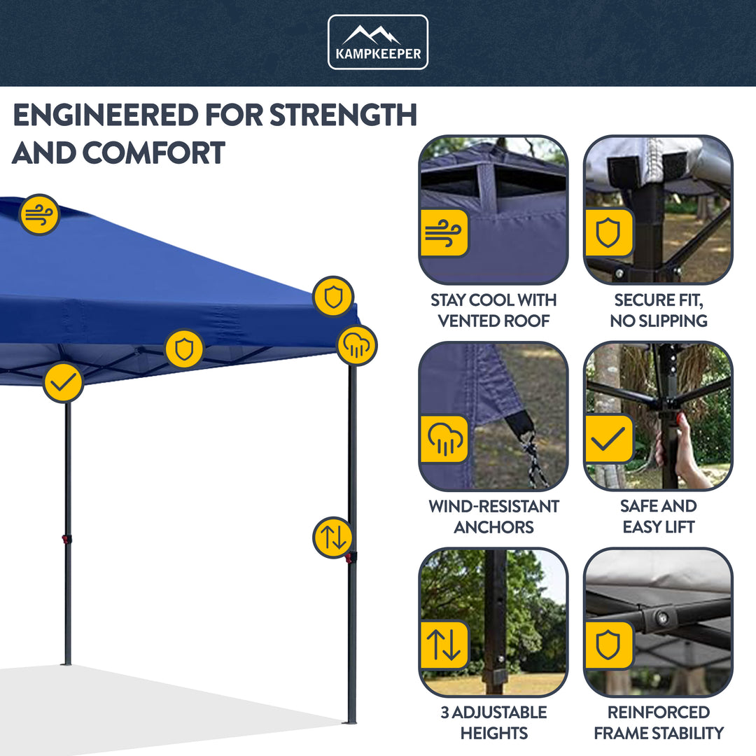 KAMPKEEPER 10x10 Pop Up Canopy Tent with 2 Sidewalls, Navy Blue (Open Box)