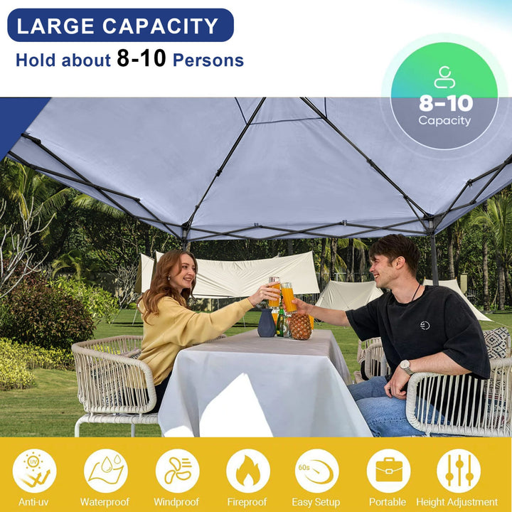 KAMPKEEPER 10x10 Pop Up Canopy Tent with 2 Sidewalls for Outdoor Use, Navy Blue