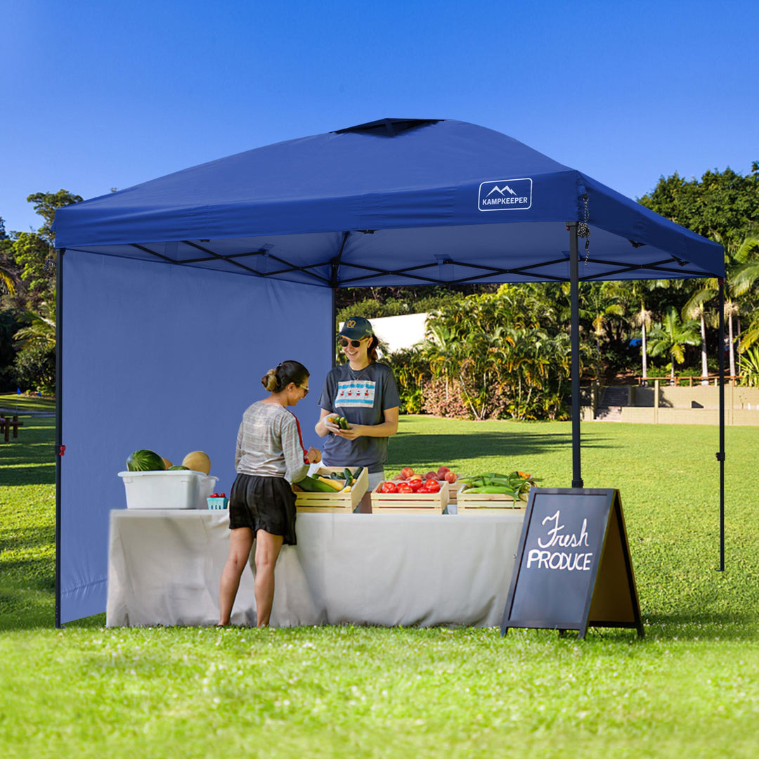 KAMPKEEPER 10x10 Pop Up Canopy Tent with 2 Sidewalls, Navy Blue (Used) - VMInnovations