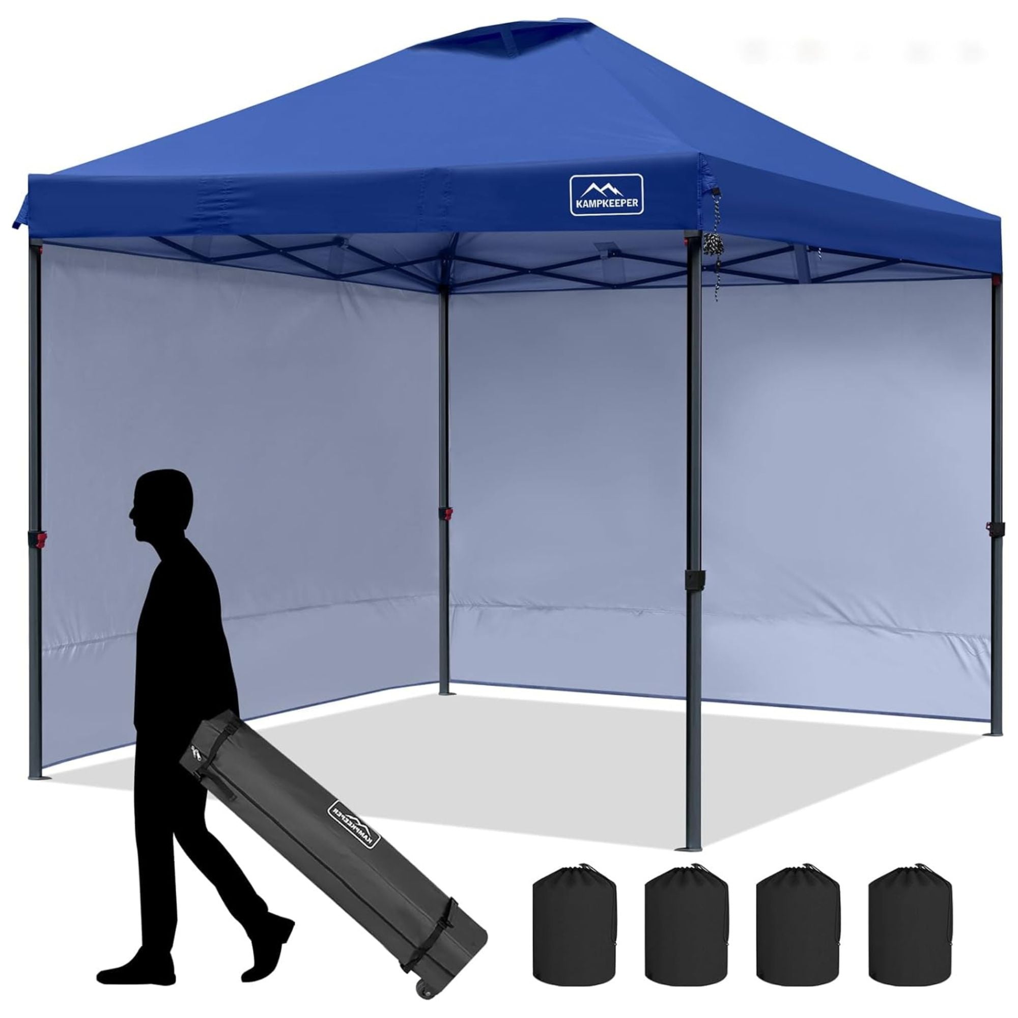 KAMPKEEPER 10x10 Pop Up Canopy Tent with 2 Sidewalls, Navy Blue (Open Box)