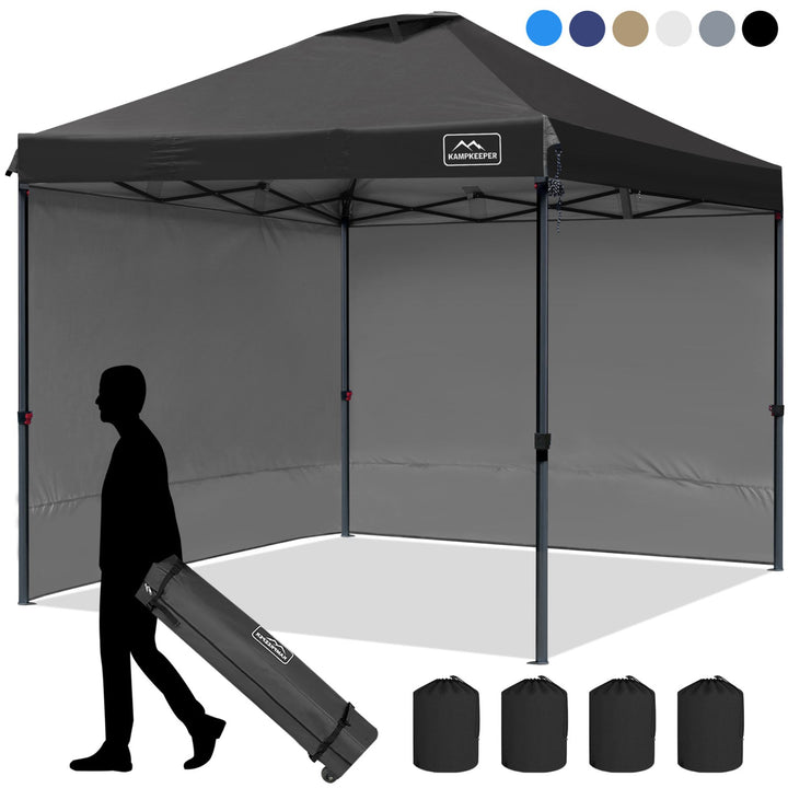 KAMPKEEPER 10x10 Pop Up Canopy Tent with 2 Sidewalls for Outdoor Use, Black