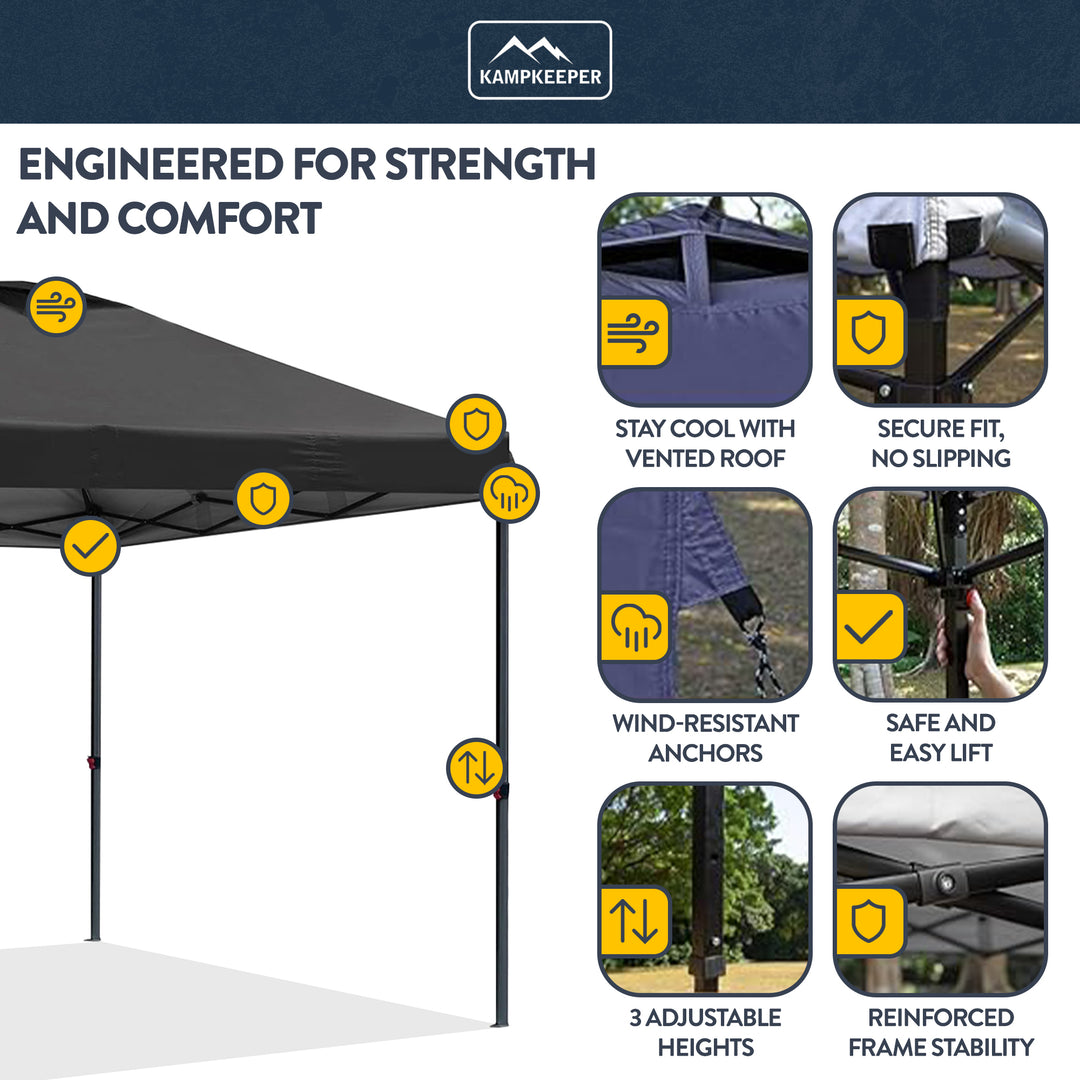 KAMPKEEPER 10x10 Pop Up Canopy Tent with 2 Sidewalls for Use, Black (Open Box)