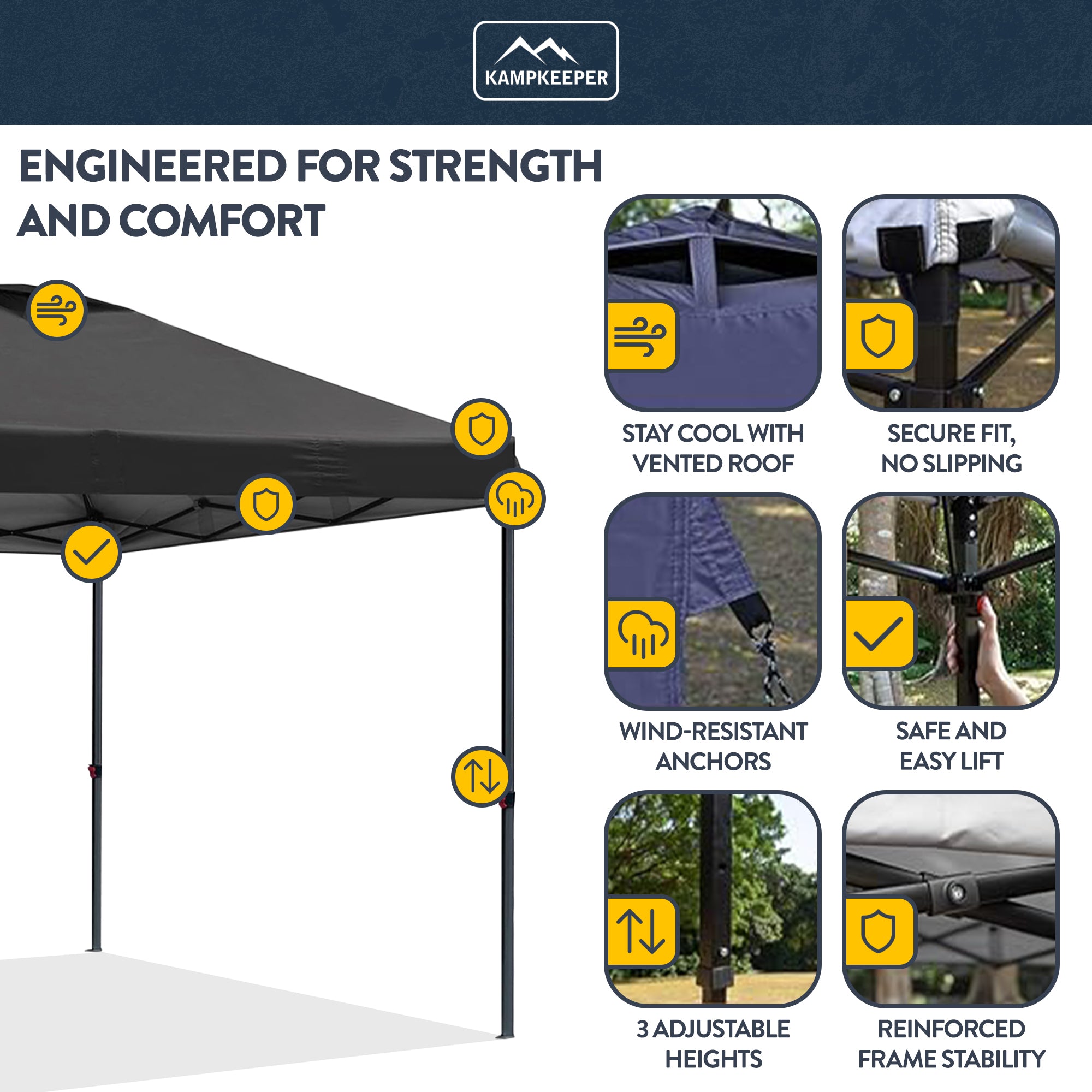 KAMPKEEPER 10x10 Pop Up Canopy Tent with 2 Sidewalls for Outdoor Use, Black - VMInnovations