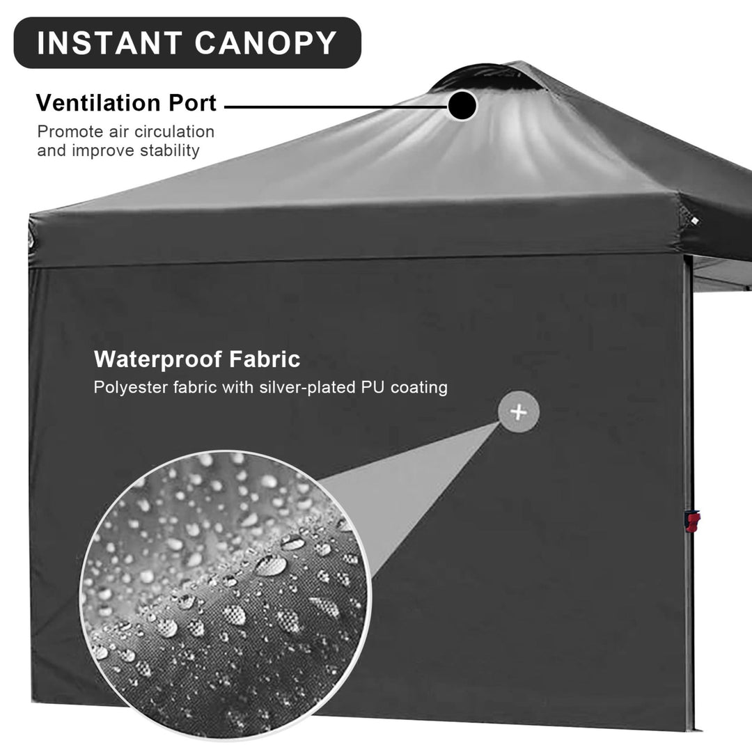 KAMPKEEPER 10x10 Pop Up Canopy Tent with 2 Sidewalls for Outdoor Use, Black