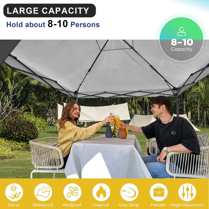 KAMPKEEPER 10x10 Pop Up Canopy Tent with 2 Sidewalls for Outdoor Use, Black