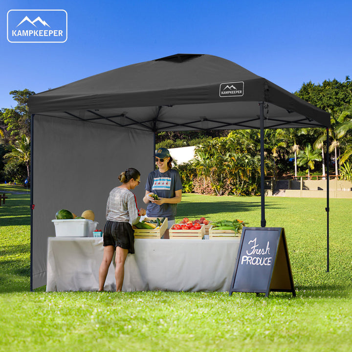 KAMPKEEPER 10x10 Pop Up Canopy Tent with 2 Sidewalls for Use, Black (Open Box)