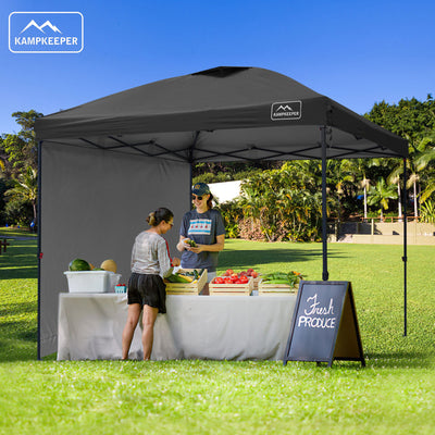 KAMPKEEPER 10x10 Pop Up Canopy Tent with 2 Sidewalls for Outdoor Use, Black