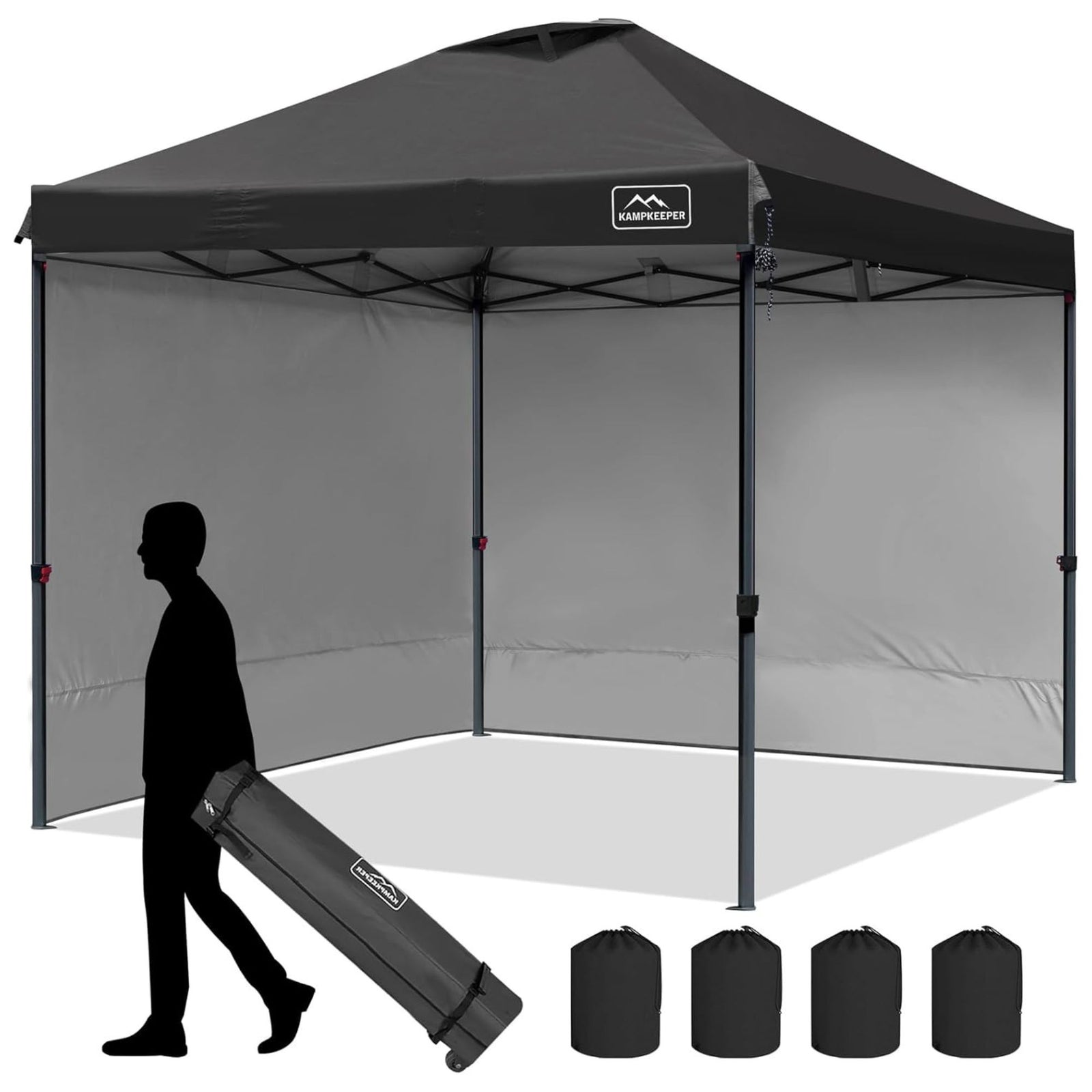 KAMPKEEPER 10x10 Pop Up Canopy Tent with 2 Sidewalls for Use, Black (Open Box) - VMInnovations