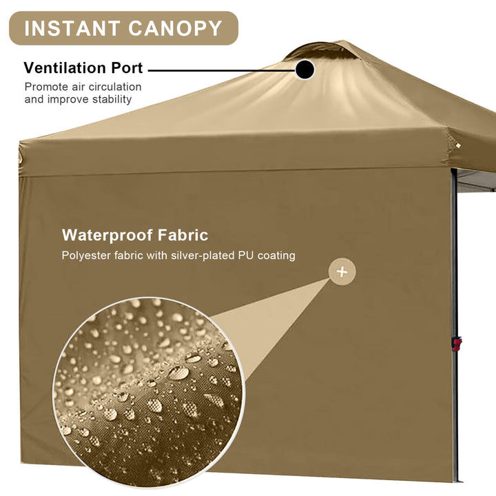 KAMPKEEPER 10x10 Pop Up Canopy Tent with 2 Sidewalls for Outdoor Use, Khaki