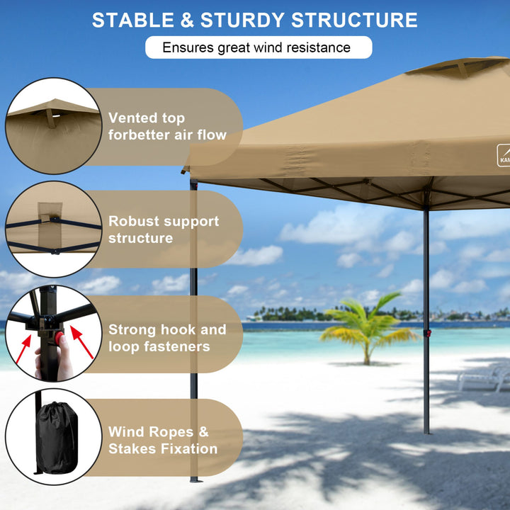 KAMPKEEPER 10x10 Pop Up Canopy Tent with 2 Sidewalls for Outdoor Use, Khaki
