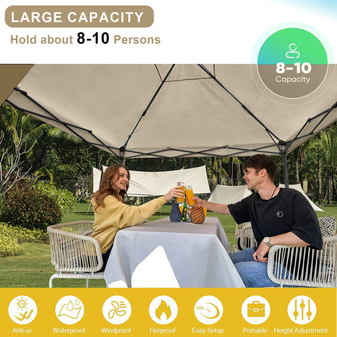 KAMPKEEPER 10x10 Pop Up Canopy Tent with 2 Sidewalls for Outdoor Use, Khaki