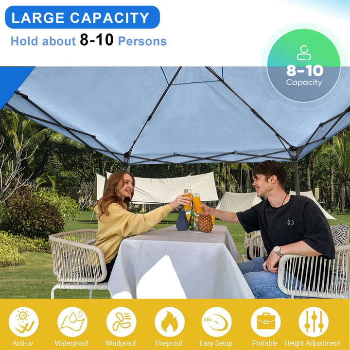 KAMPKEEPER 10x10 Pop Up Canopy Tent with 2 Sidewalls for Outdoor Use, Blue