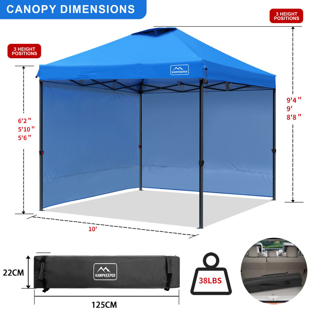 KAMPKEEPER 10x10 Pop Up Canopy Tent with 2 Sidewalls for Outdoor Use, Blue