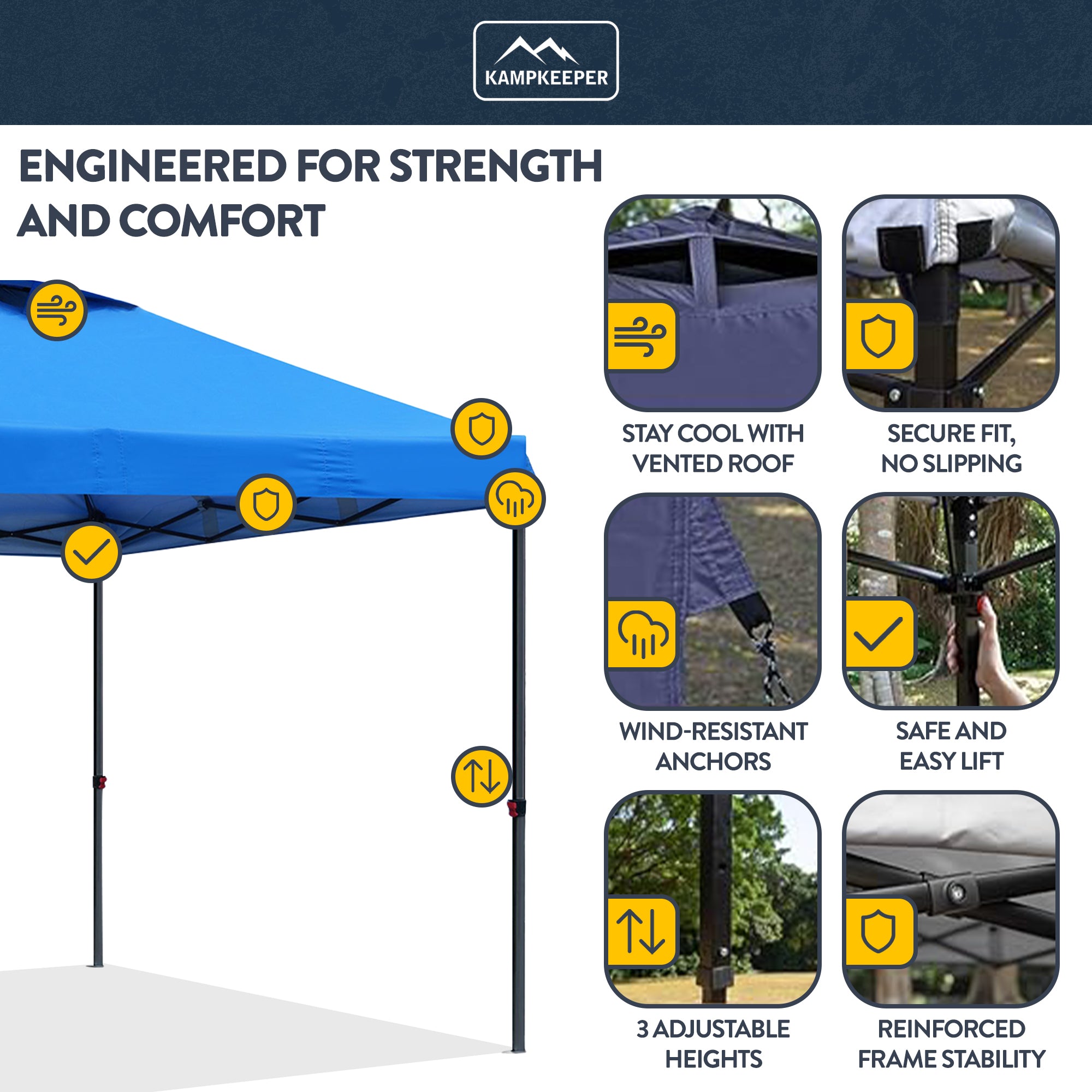 KAMPKEEPER 10x10 Pop Up Canopy Tent with 2 Sidewalls for Outdoor Use, (Open Box) - VMInnovations