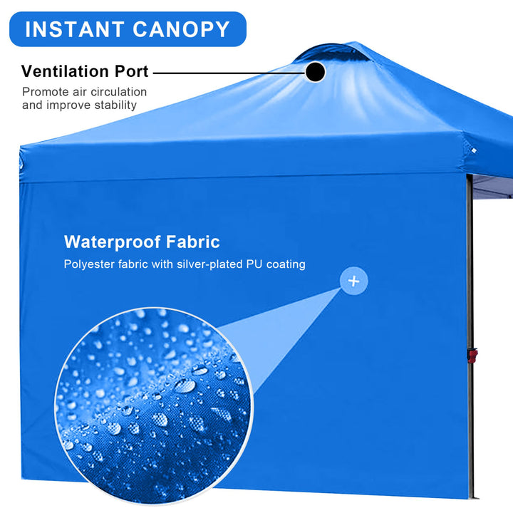 KAMPKEEPER 10x10 Pop Up Canopy Tent with 2 Sidewalls for Outdoor Use, Blue