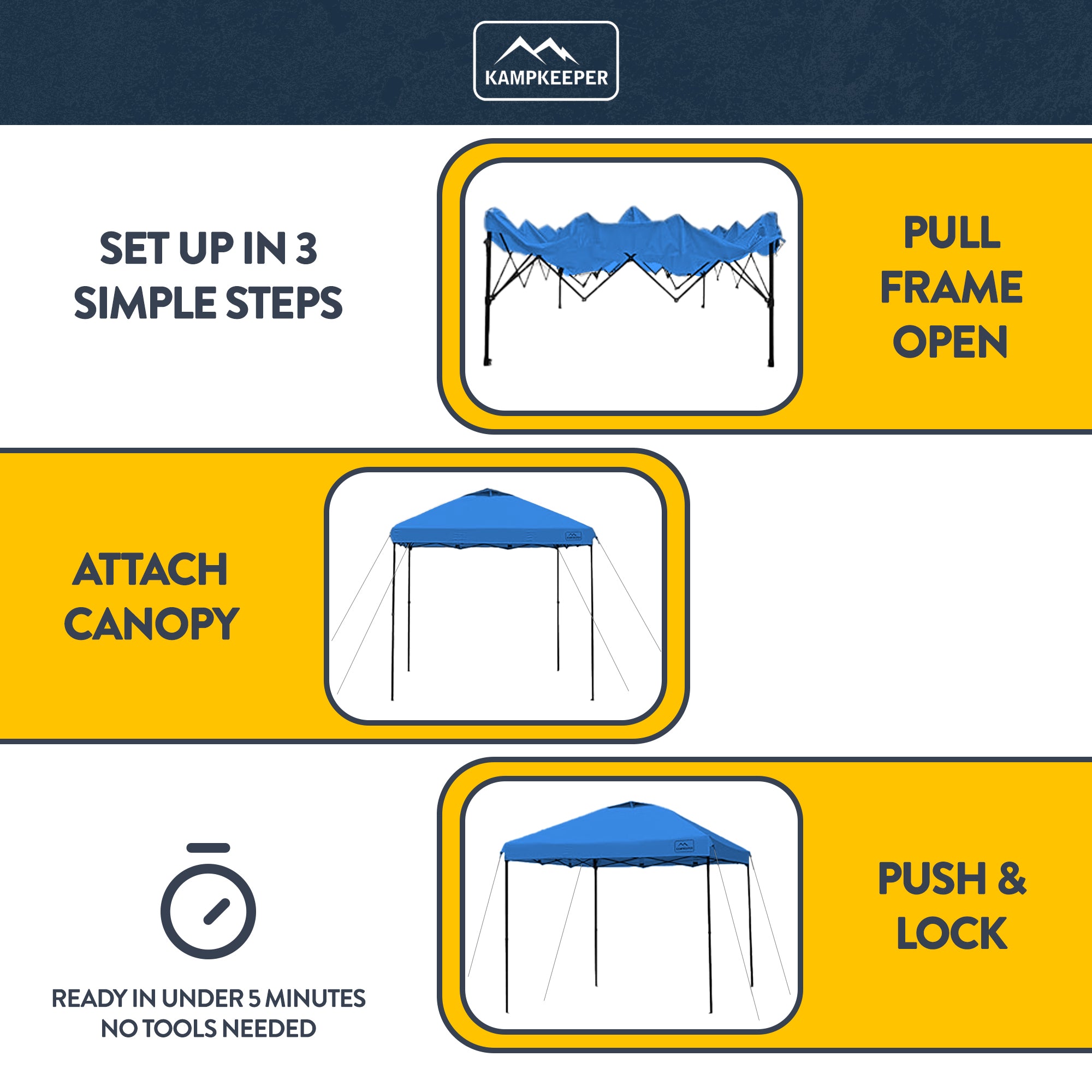 KAMPKEEPER 10x10 Pop Up Canopy Tent with 2 Sidewalls for Outdoor Use, (Open Box) - VMInnovations