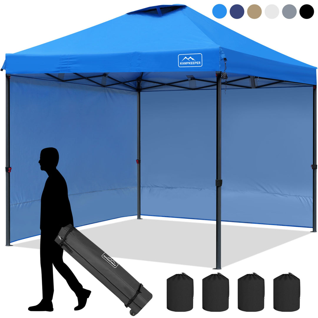 KAMPKEEPER 10x10 Pop Up Canopy Tent with 2 Sidewalls for Outdoor Use, Blue