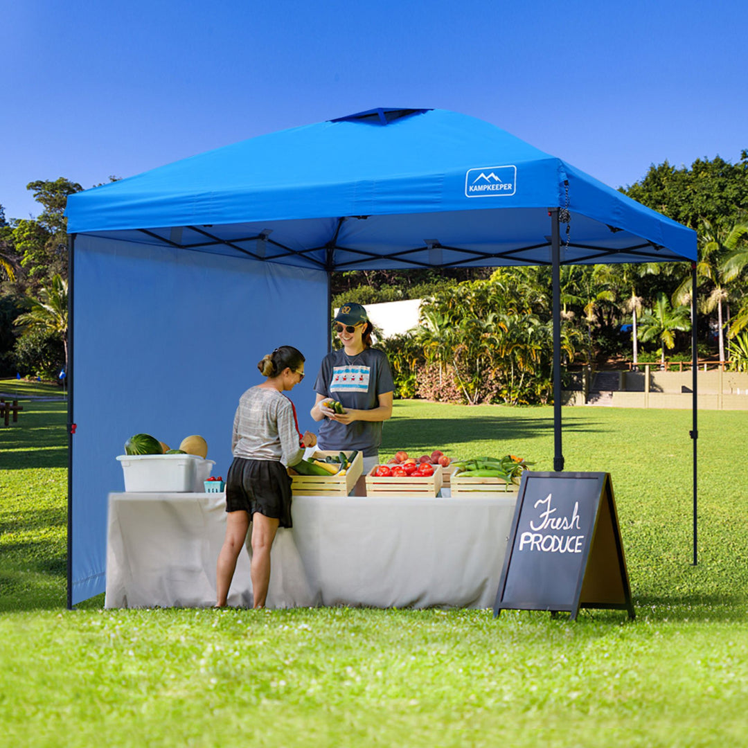 KAMPKEEPER 10x10 Pop Up Canopy Tent with 2 Sidewalls for Outdoor Use, Blue