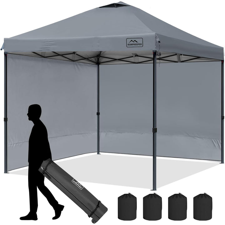 KAMPKEEPER 10x10 Pop Up Canopy Tent with 2 Sidewalls for Outdoor Use, Grey