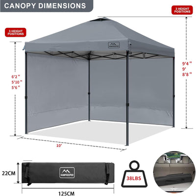KAMPKEEPER 10x10 Pop Up Canopy Tent with 2 Sidewalls for Outdoor Use, (Open Box)