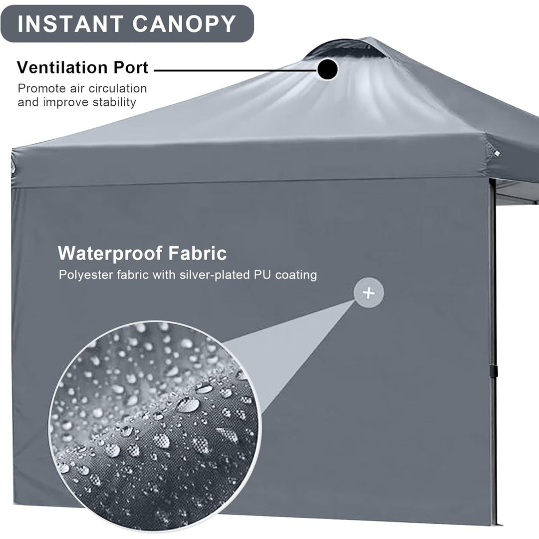 KAMPKEEPER 10x10 Pop Up Canopy Tent with 2 Sidewalls for Outdoor Use, Grey