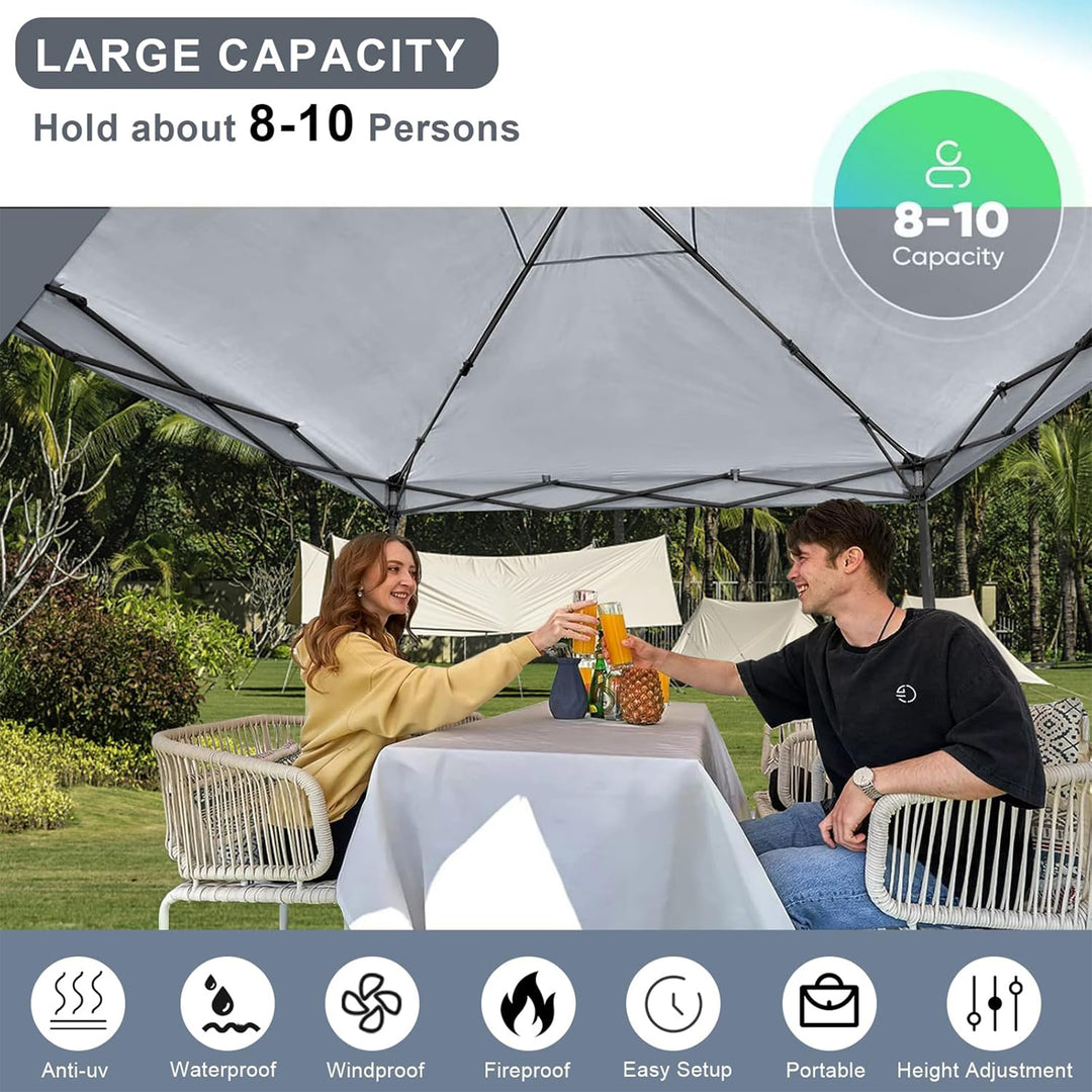 KAMPKEEPER 10x10 Pop Up Canopy Tent with 2 Sidewalls for Outdoor Use, Grey