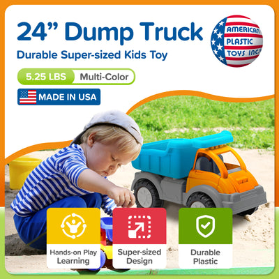 American Plastic Toys Gigantic Dump Truck, Large Bed for Sand, Dirt or Toys - VMInnovations