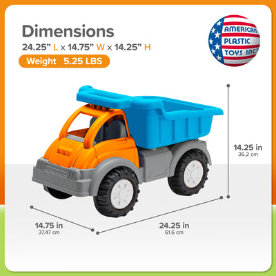 American Plastic Toys Gigantic Dump Truck, Large Bed for Sand, Dirt or Toys - VMInnovations