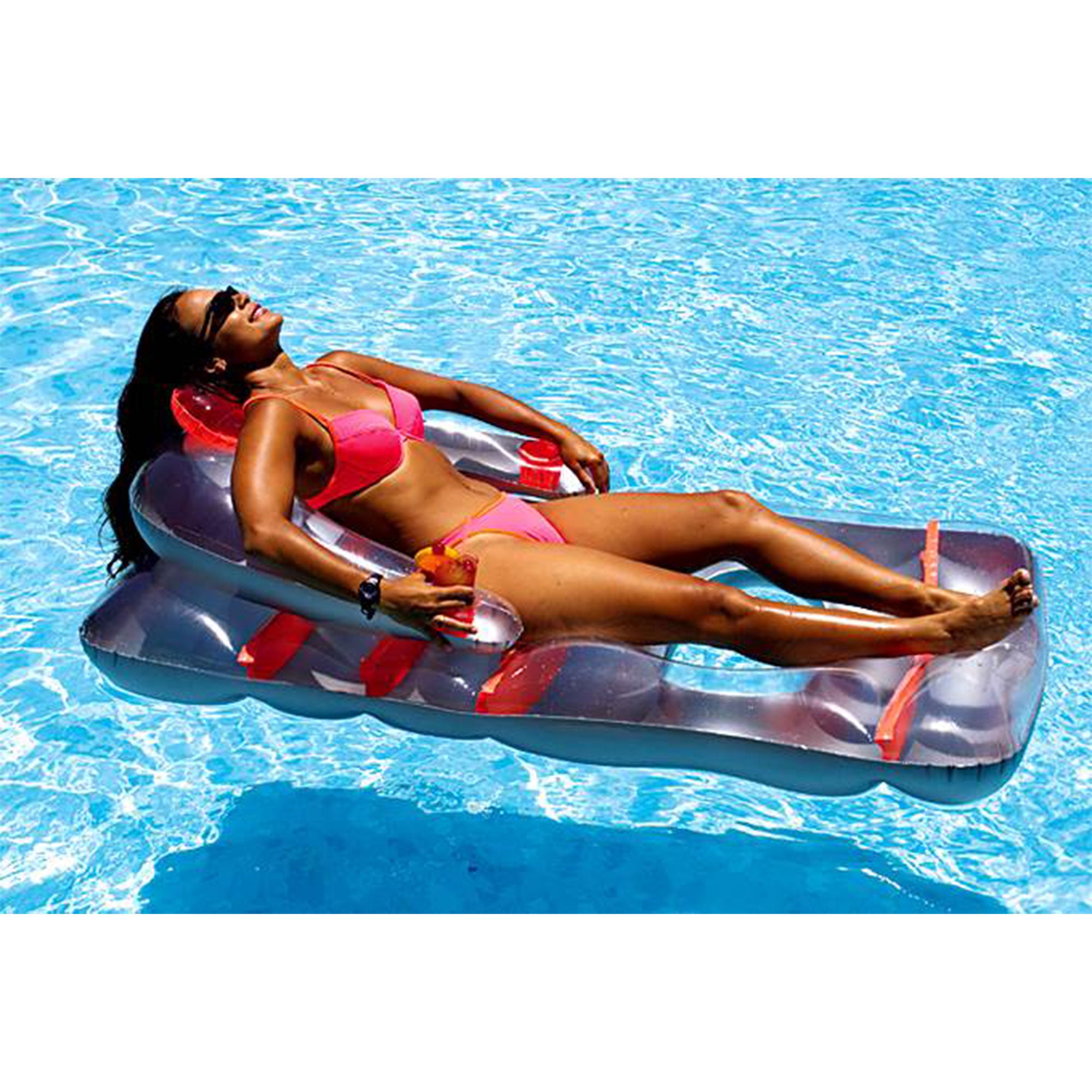 New Swimline Red Swimming Pool Inflatable Deluxe Lounge Chair w/ Electric Pump