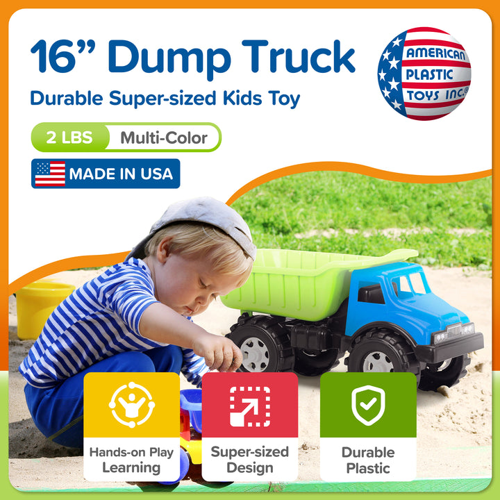 American Plastic Toys 16 Inch Pick-Up Truck, Large Bed for Sand, Dirt or Toys