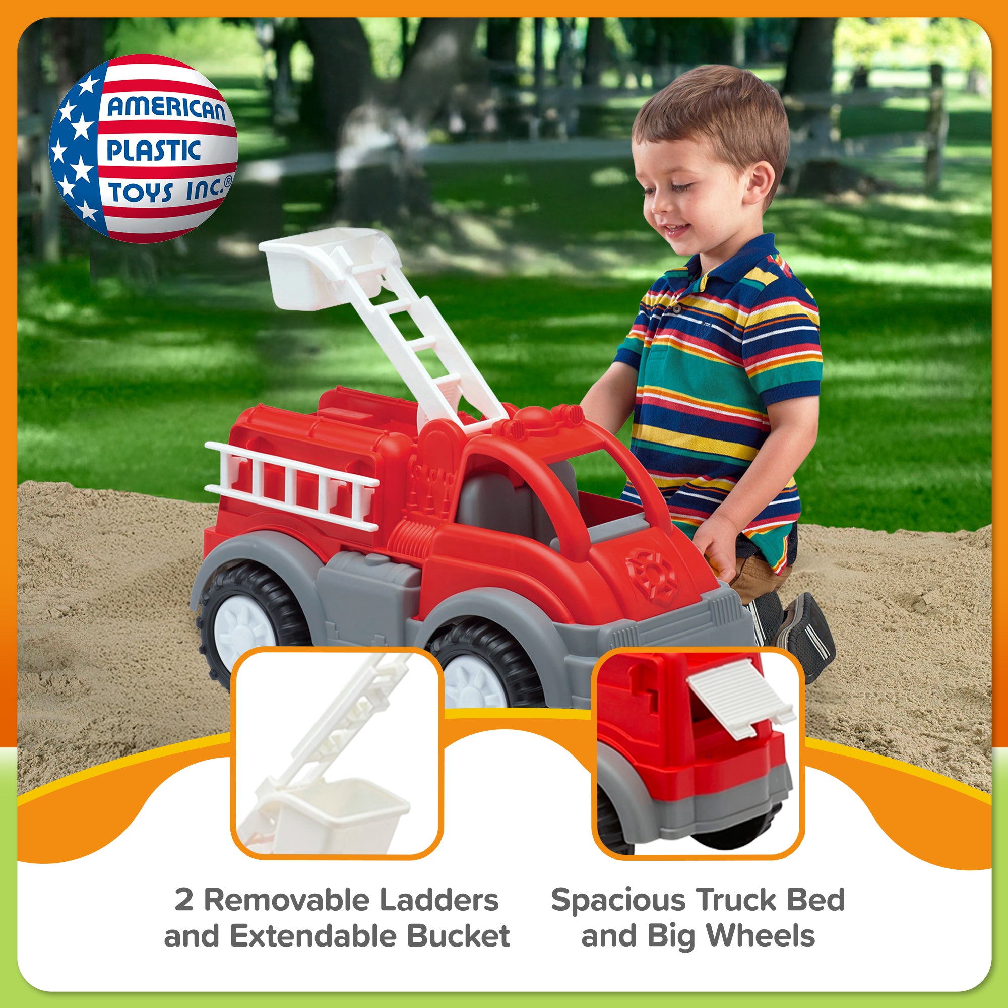 American Plastic Toys Gigantic Fire Truck, Removable Ladder & Extendable Bucket - VMInnovations