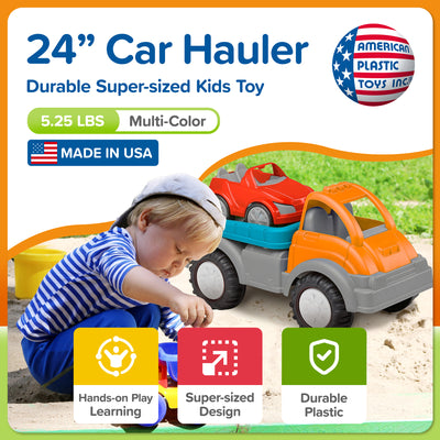 American Plastic Toys Gigantic Car Hauler Truck for Toddlers with Tilting Bed - VMInnovations
