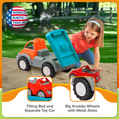American Plastic Toys Gigantic Car Hauler Truck for Toddlers with Tilting Bed - VMInnovations