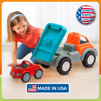 American Plastic Toys Gigantic Car Hauler Truck for Toddlers with Tilting Bed - VMInnovations