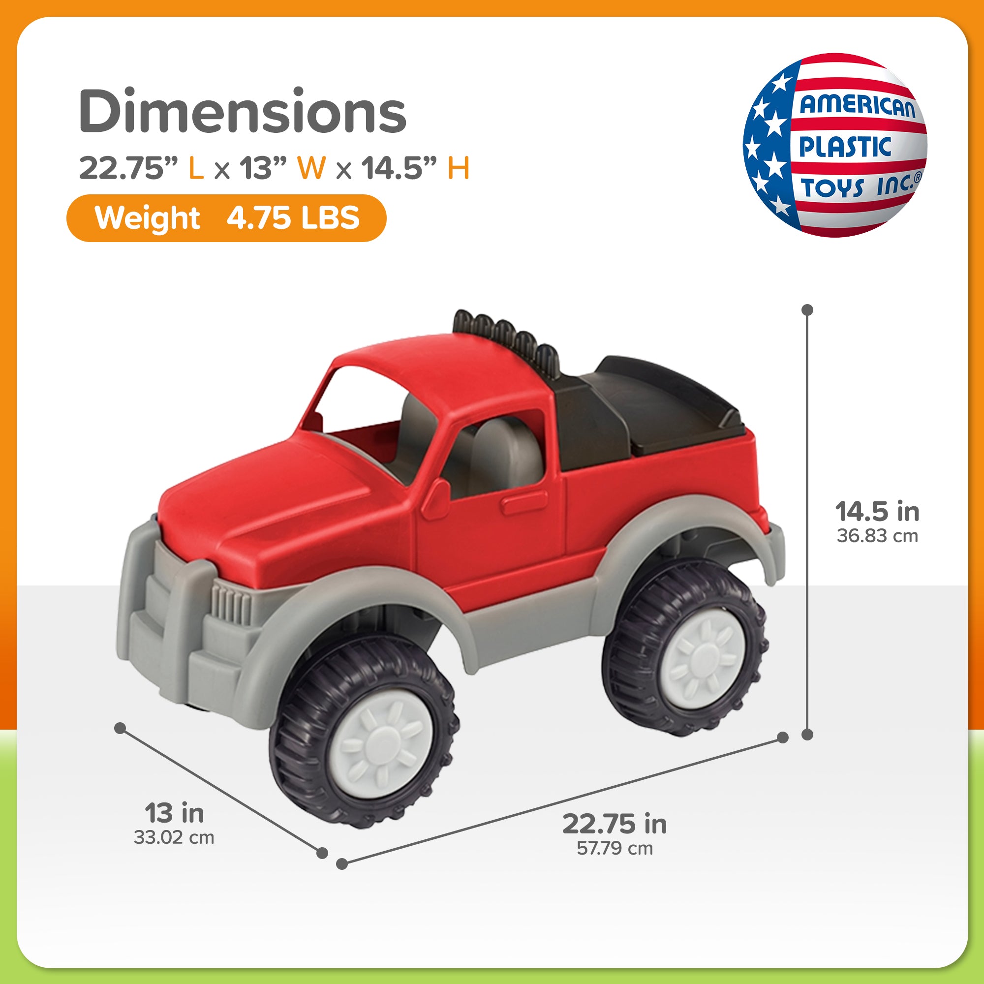 American Plastic Toys Gigantic Pick-Up Truck, Large Bed for Sand, Dirt or Toys - VMInnovations